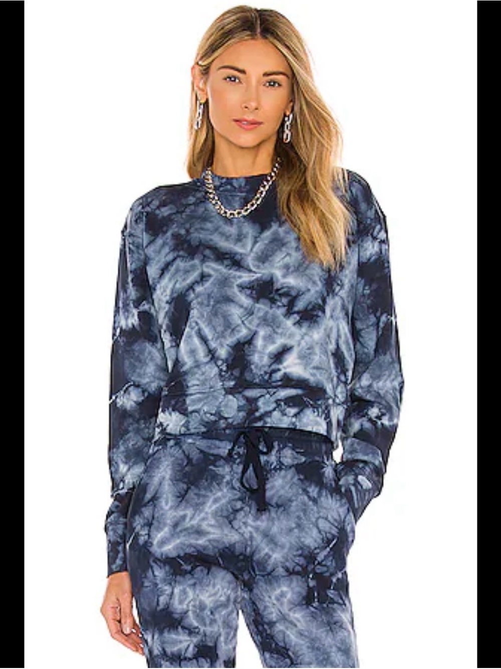 Jonathan Simkhai Navy and White Tie-Dye Crewneck Crop Sweatshirt. Size XSmall